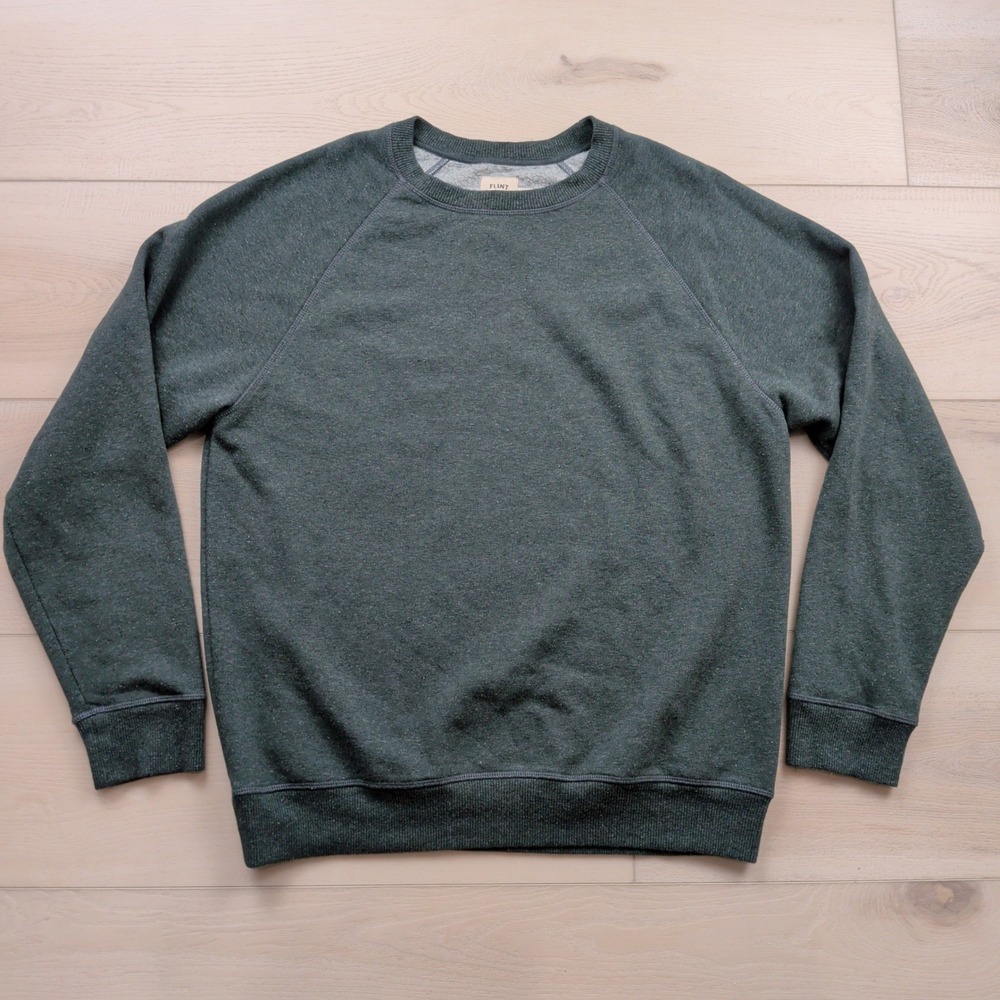 Flint and Tinder Speckle Fleece Crewneck Sweatshirt Men L Green Made in Portugal